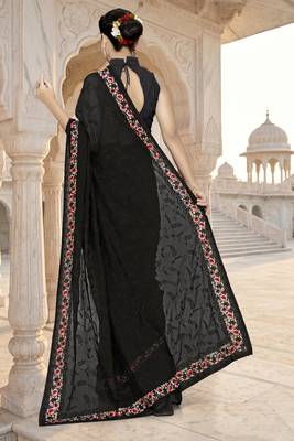 Black sequin embroidered work georgette designer saree for women 3