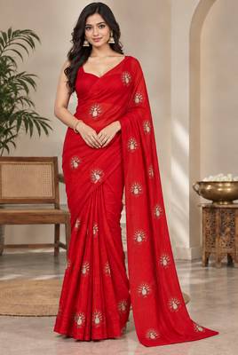 Premium space satin floral bits work designer saree 2