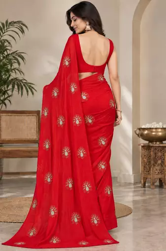 Premium space satin floral bits work designer saree