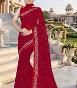 Red sequin embroidered work georgette designer saree for women