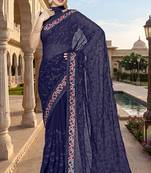 Navy blue sequin embroidered work georgette designer saree for women