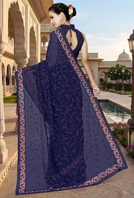 Navy blue sequin embroidered work georgette designer saree for women 3
