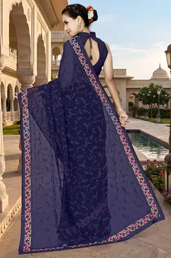 Navy blue sequin embroidered work georgette designer saree for women