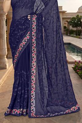 Navy blue sequin embroidered work georgette designer saree for women 5