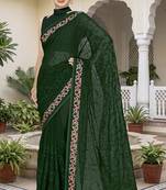Bottle green sequin embroidered work georgette designer saree for women