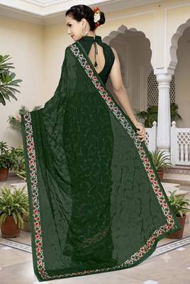 Bottle green sequin embroidered work georgette designer saree for women 3