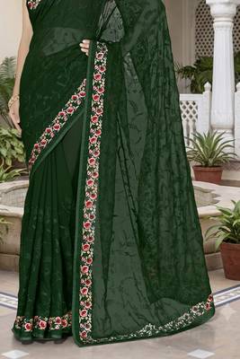 Bottle green sequin embroidered work georgette designer saree for women 5