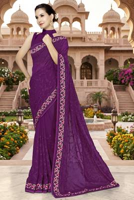 Wine sequin embroidered work georgette designer saree for women 1