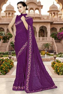 Wine sequin embroidered work georgette designer saree for women 2