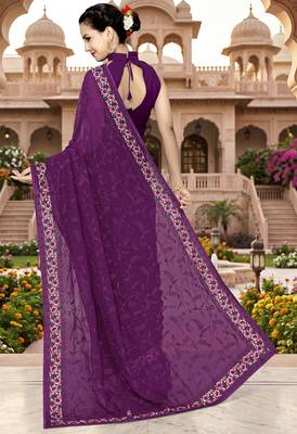 Wine sequin embroidered work georgette designer saree for women 3