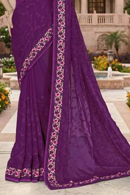Wine sequin embroidered work georgette designer saree for women 5