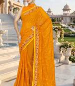 Mustard sequin embroidered work georgette designer saree for women