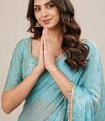 Elegant fandy satin designer saree with premium mirror lace border
