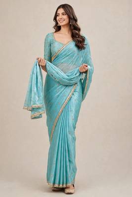 Elegant fandy satin designer saree with premium mirror lace border 2