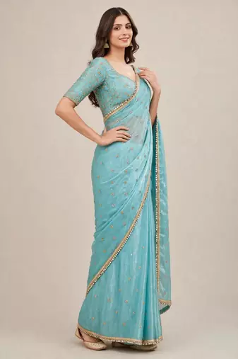 Elegant fandy satin designer saree with premium mirror lace border