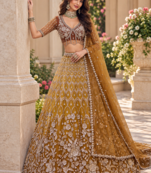 Brown Color Thread,Sequins,Motif And Sequins Work Net Lehenga Choli