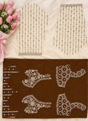 Brown Color Thread,Sequins,Motif And Sequins Work Net Lehenga Choli 5