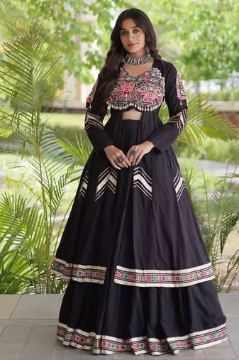 Kora Cotton Lehenga Shrug Set With Gamthi Gota Patti And Mirror Work