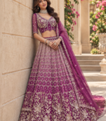 Plum Color Thread,Sequins,Motif And Sequins Work Net Lehenga Choli