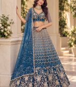 Teal Color Thread,Sequins,Motif And Sequins Work Net Lehenga Choli