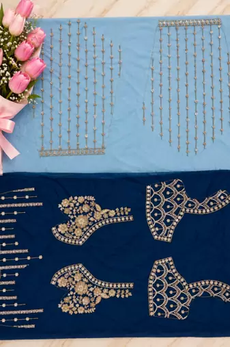 Teal Color Thread,Sequins,Motif And Sequins Work Net Lehenga Choli