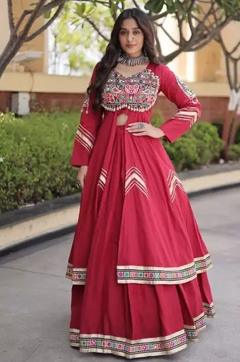 Kora Cotton Lehenga Choli Set With Zari And Mirror Lace Work