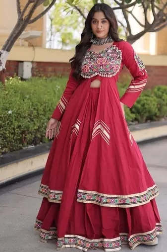 Kora Cotton Lehenga Choli Set With Zari And Mirror Lace Work