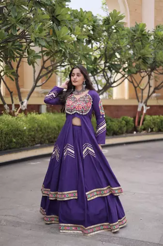 Kora Cotton Lehenga Choli Set With Zari And Mirror Lace Work