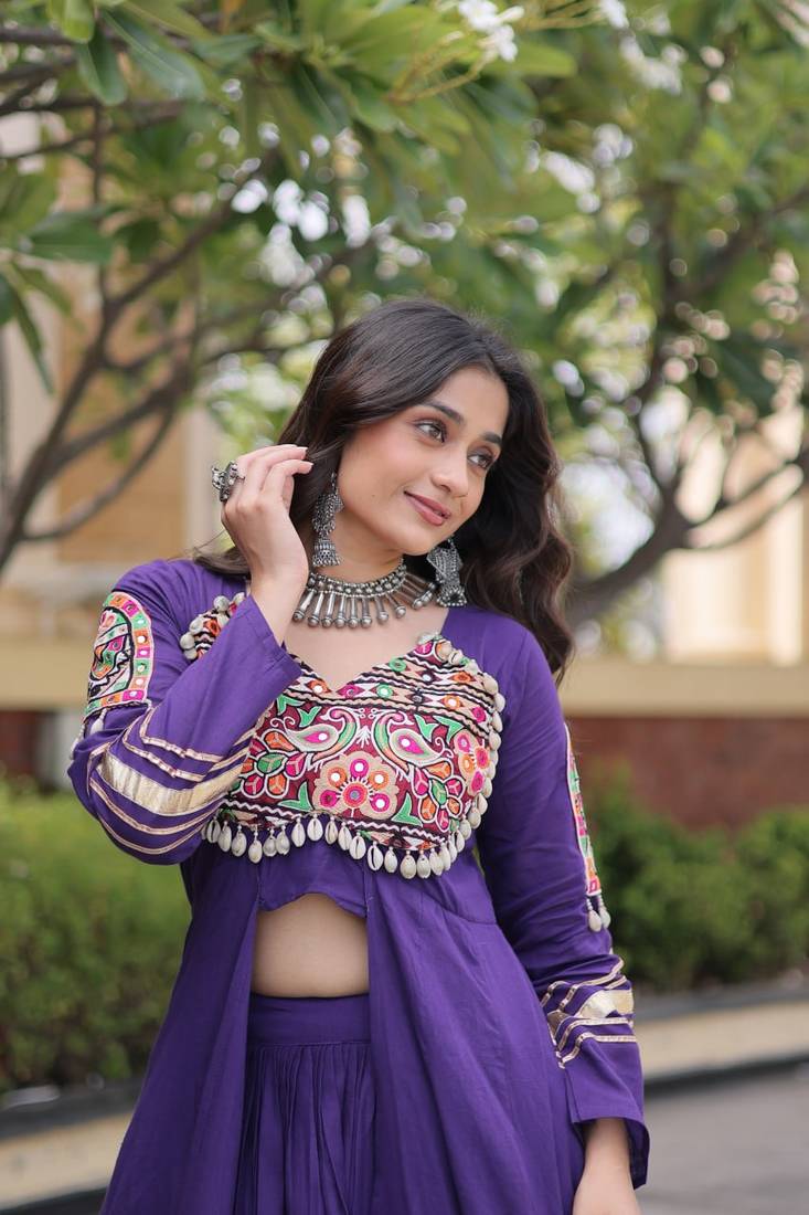 Kora Cotton Lehenga Choli Set With Zari And Mirror Lace Work