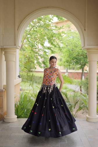 Kora Cotton Lehenga Choli Set With Zari And Mirror Lace Work