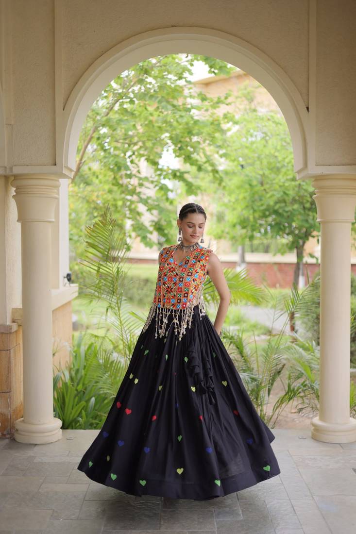 Kora Cotton Lehenga Choli Set With Zari And Mirror Lace Work