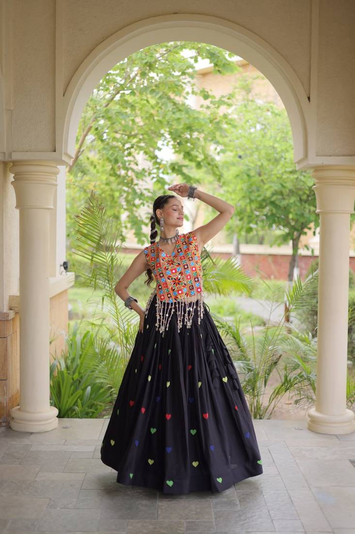 Kora Cotton Lehenga Choli Set With Zari And Mirror Lace Work
