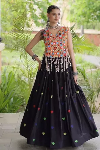 Kora Cotton Lehenga Choli Set With Zari And Mirror Lace Work