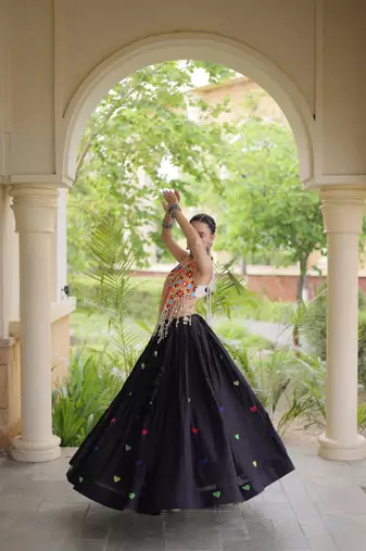 Kora Cotton Lehenga Choli Set With Zari And Mirror Lace Work
