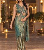 rama floral embroidered patch nc satin ready to wear party wear saree with stitched blouse