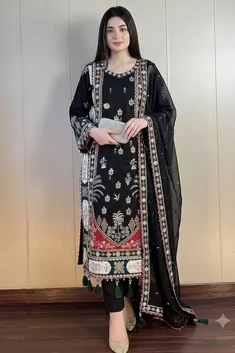 Designer sequence embroidered kaftaan with pant and dupatta