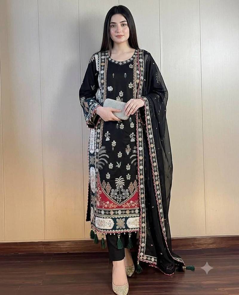 Designer sequence embroidered kaftaan with pant and dupatta