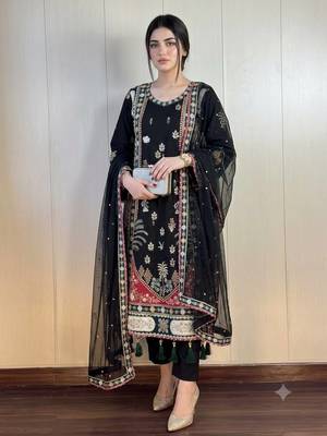 Designer sequence embroidered kaftaan with pant and dupatta 2