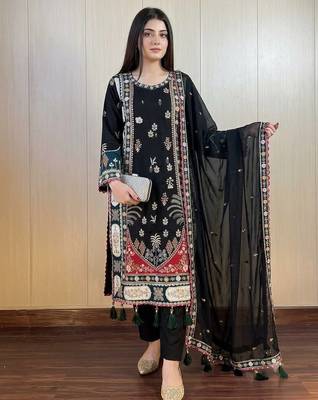 Designer sequence embroidered kaftaan with pant and dupatta 3