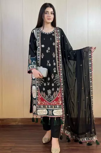 Designer sequence embroidered kaftaan with pant and dupatta
