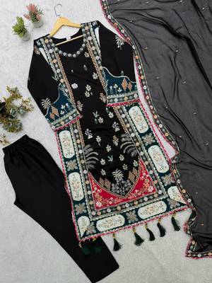 Designer sequence embroidered kaftaan with pant and dupatta 4