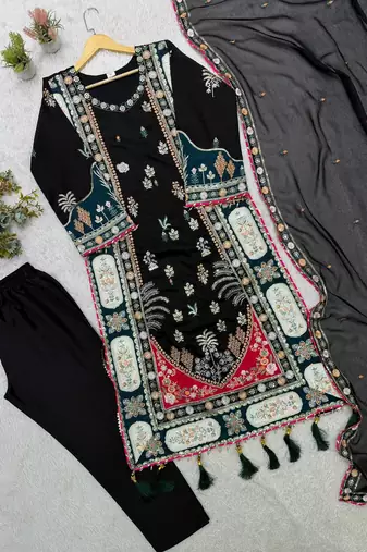 Designer sequence embroidered kaftaan with pant and dupatta
