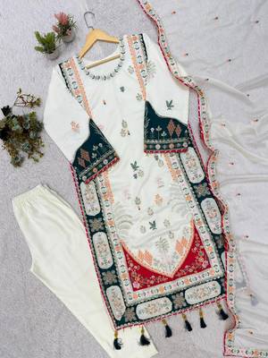 Designer sequence embroidered kaftaan with pant and dupatta 1
