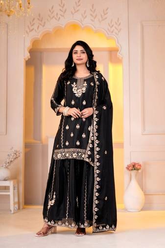 Designer sharara suit with sequence and embroidered work