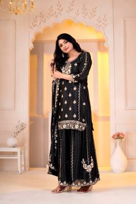 Designer sharara suit with sequence and embroidered work 4