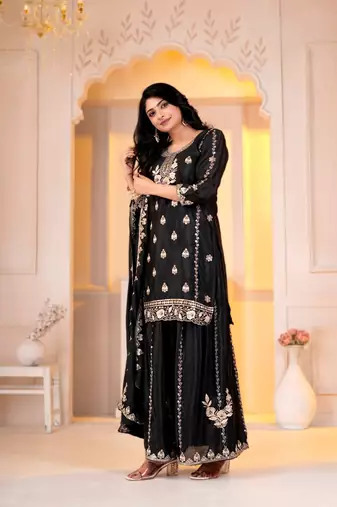 Designer sharara suit with sequence and embroidered work
