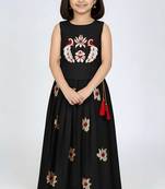 Black south indian embrodairy pattu pavadai silk blend readymade lehenga choli dress for kids
