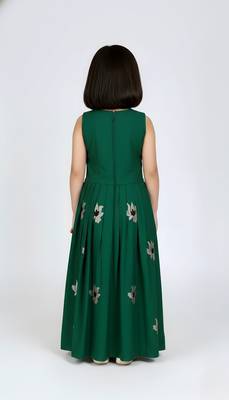 Green south indian embrodairy pattu pavadai silk blend readymade lehenga choli dress for kids 4
