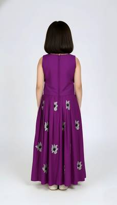 Purple south indian embrodairy pattu pavadai silk blend readymade lehenga choli dress for kids 4
