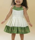 Green south indian readymade traditional pattu pavadai jacquard frock dress for baby girls